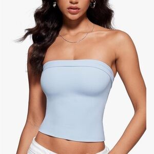 India light blue Double-Layer Fold-Over Collar Tube Top size XS